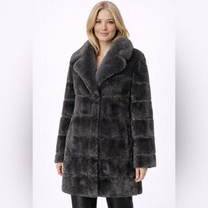 BCBGmaxazria faux beaver fur coat jacket grey charcoal L